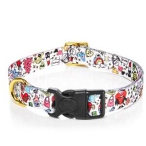NEW Bloomie's Size Large Doodle Gold-Tone & Printed White Fabric Collar